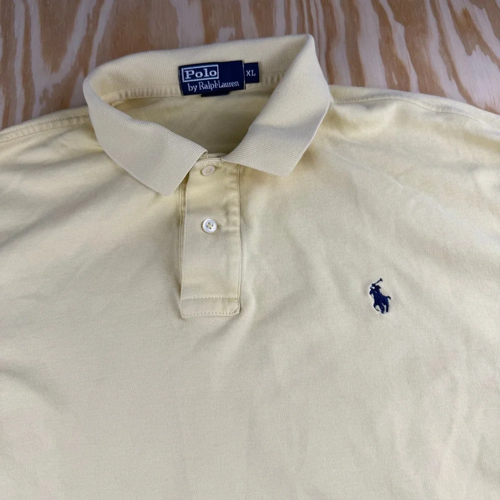 Polo Ralph Lauren‎ Mens XL Long Sleeve Polo Shirt Pale Yellow Navy Pony Logo